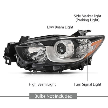 G-PLUS Projector Headlight Assembly,Fit Mazda CX-5 4-Door Sport Utility 2013-2016,Not Fit Factory HID/Xenon,Headlamps,faros delanteros Clear Lens Chrome Houisng Amber Reflector Left Driver