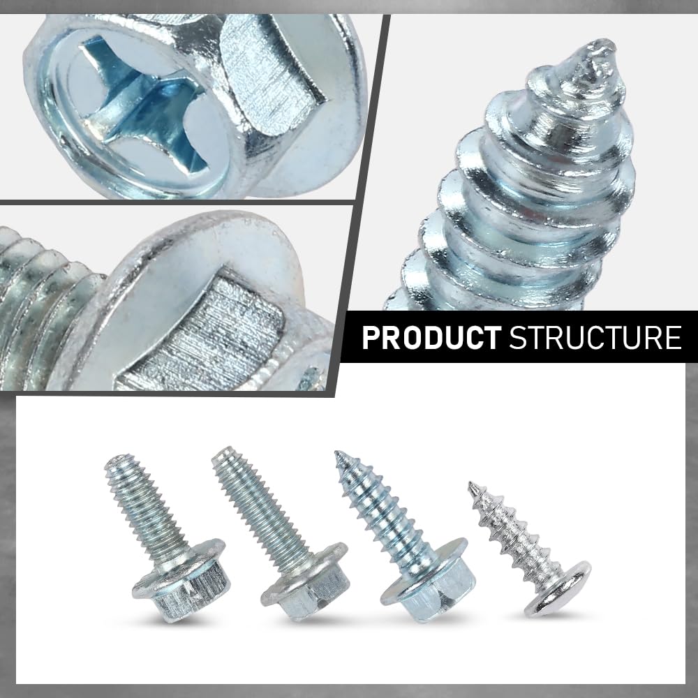 G-PLUS License Plate Screws (100 Each/8 Different) Compatible with Japanese Cars & Most Foreign Cars,Fit BMW Benz & Audi