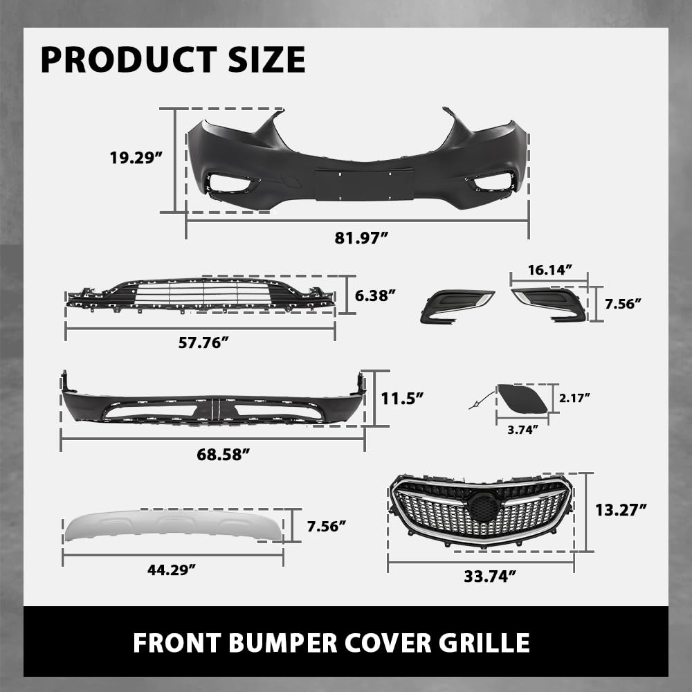 G-PLUS Front Bumper Cover Grille Compatible with Buick Encore 2017 2018 2019 2020 2021, Primed Black