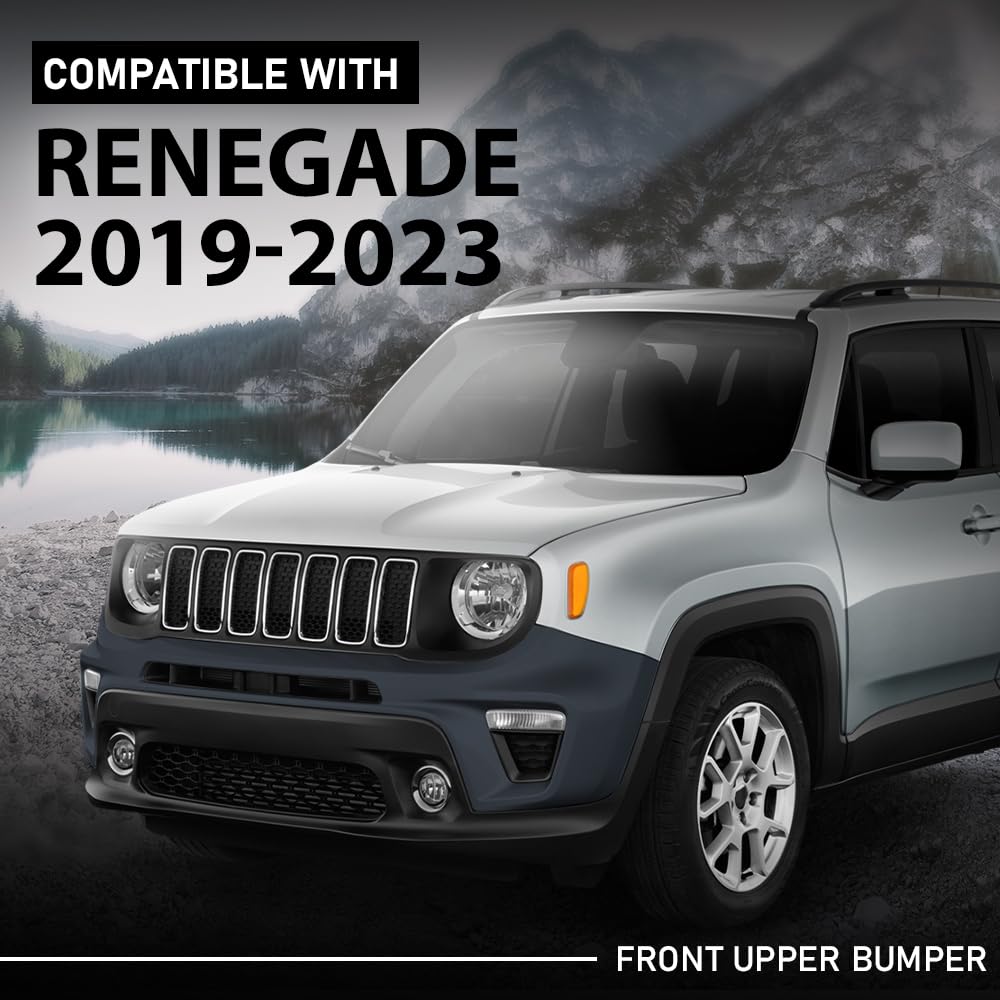 G-PLUS 1PC Front Upper Bumper Cover Compatible with Jeep Renegade Non Trailhawk 2019 2020 2021 2022, 6VM44TZZAA, CH1014136, Black
