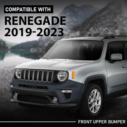 G-PLUS 1PC Front Upper Bumper Cover Compatible with Jeep Renegade Non Trailhawk 2019 2020 2021 2022, 6VM44TZZAA, CH1014136, Black