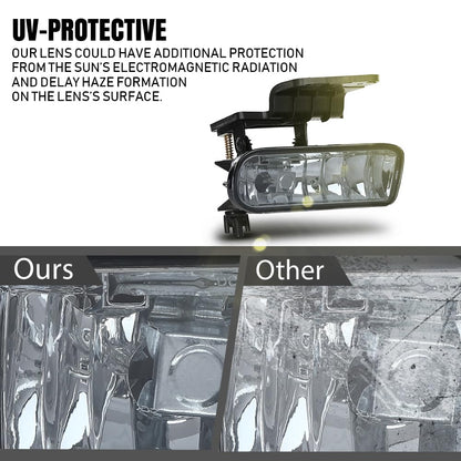 G-PLUS Fog Lights, Compatible with GMC Sierra 1999-2002/Fit GMC Yukon/Yukon XL 2000-2006 Fog Light Bumper Lamps Left/Right Smoky Lens(Not fit C3 & Denali models)