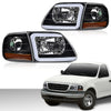 G-PLUS LED DRL Headlights&Corner Parking Lights Fit Ford Expedition 1997-2002/Fit Ford F150 1998-2003/Fit F250 1997-1999 Clear Lens Black Housing Amber ReflectorBumper Headlamps,faros delanteros