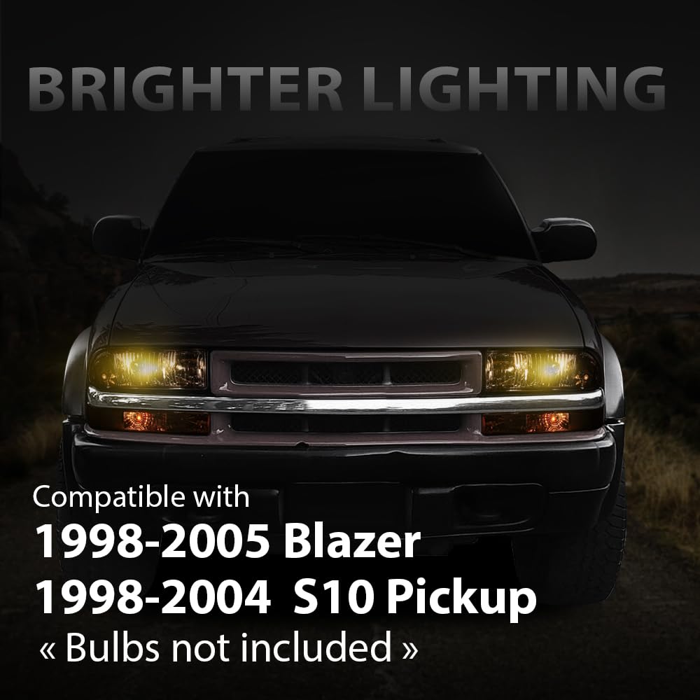 G-PLUS Headlights Assembly Fit Chevy S10 Pickup/Blazer 1998 1999 2000 2001 2002 2003 2004 Bumper Headlamps Clear Lens Black Housing Clear Reflector 16526217 16526218 15098267 15098268,faros delanteros