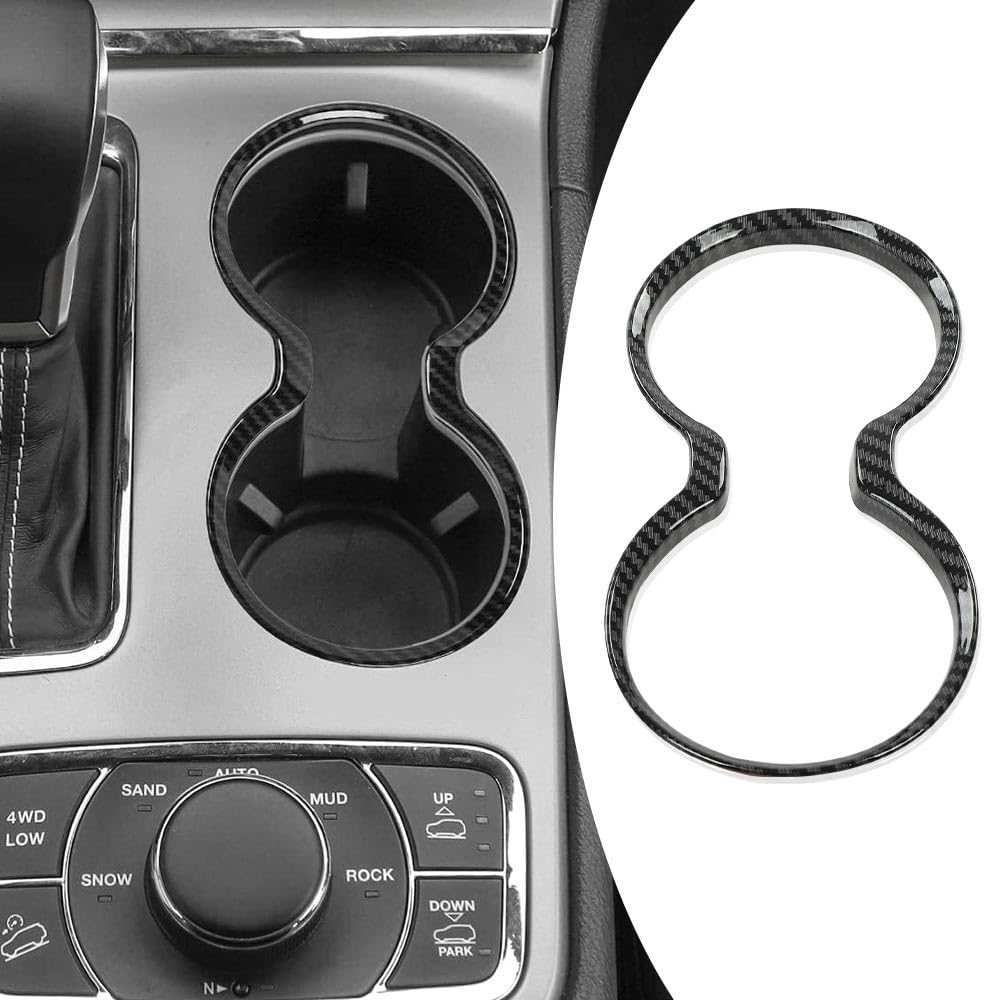 G-PLUS Gear Shift Cup Holder Cover Trim Bezel Compatible with Jeep Grand Cherokee 2011-2021 Black Carbon Fiber