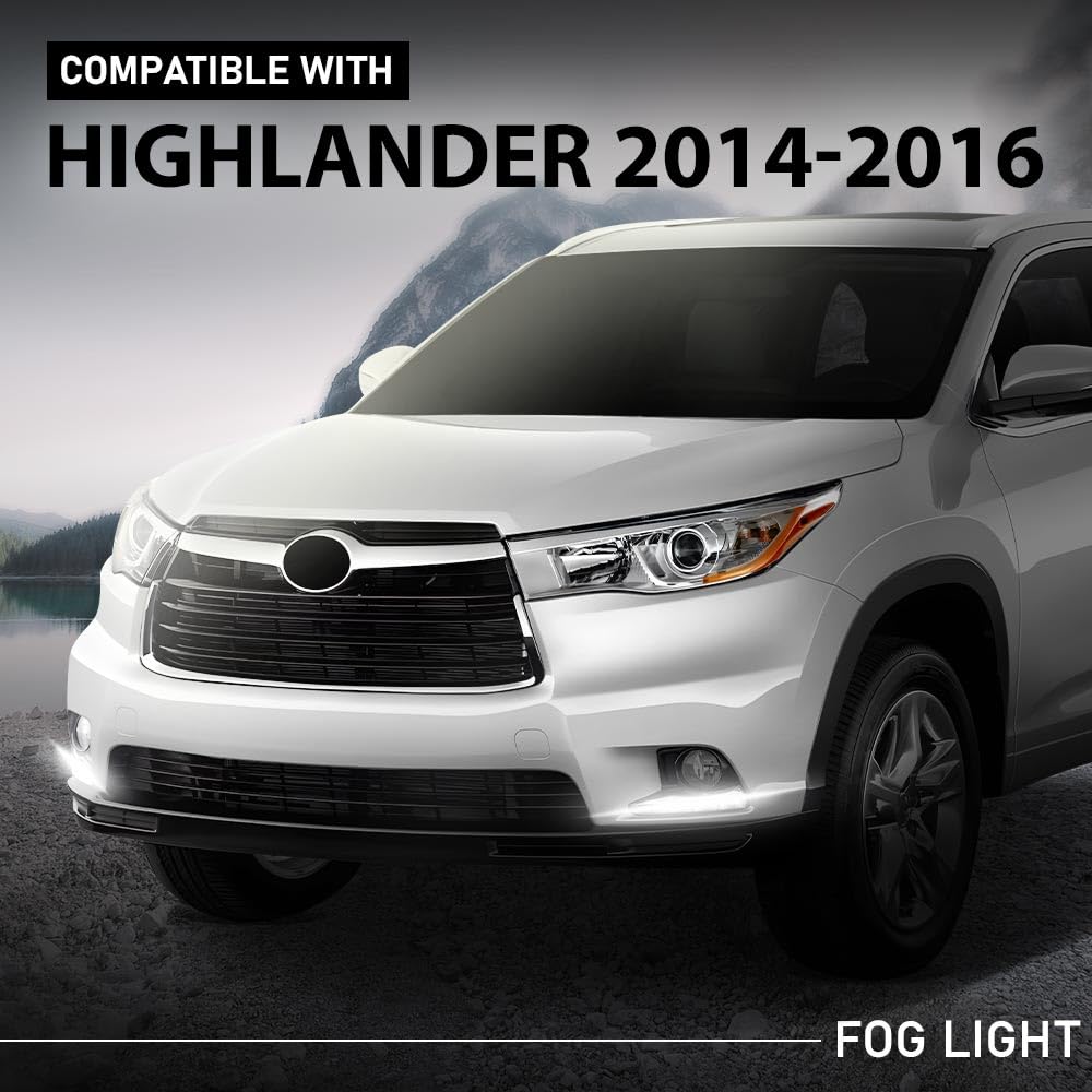 G-PLUS Pair LED DRL Daytime Running Light Driving Fog Lamp, Compatible with Toyota Highlander 2014-2016, Left Driver & Right Passenger Side 2PCS