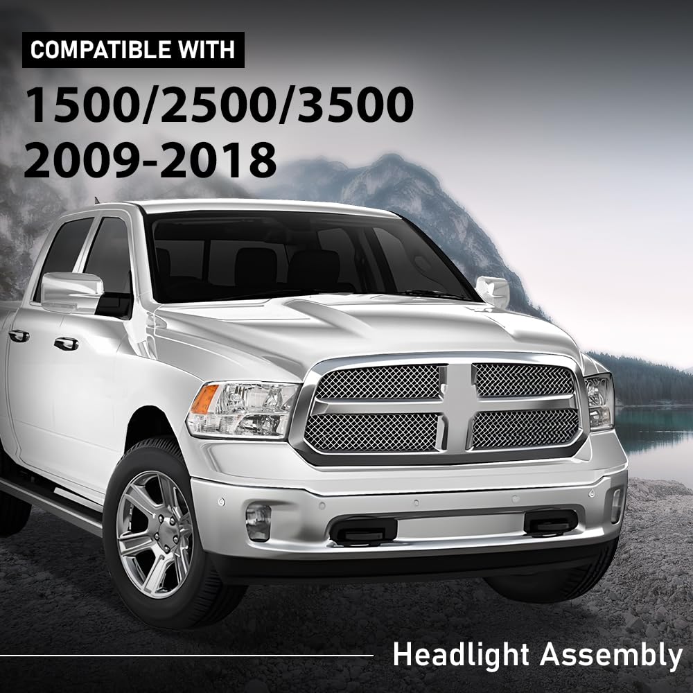 G-PLUS Headlights Assembly Front Headlamp Left Right Pair without Bulbs Fit Dodge Ram 1500 2500 3500 2009-2018 Factory Bumper Headlamps,faros delanteros