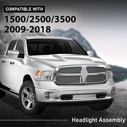 G-PLUS Headlights Assembly Front Headlamp Left Right Pair without Bulbs Fit Dodge Ram 1500 2500 3500 2009-2018 Factory Bumper Headlamps,faros delanteros