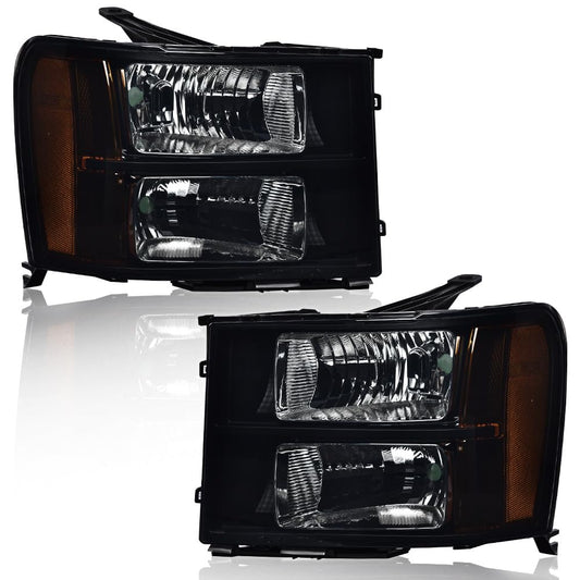 G-PLUS Headlights Assembly Compatible with GMC Sierra 1500 2007-2013 /Fit for GMC Sierra 2500HD 3500HD 2007-2014 Headlamps Left and Right Side Smoky Lens Black Housing Amber Reflector,faros delanteros