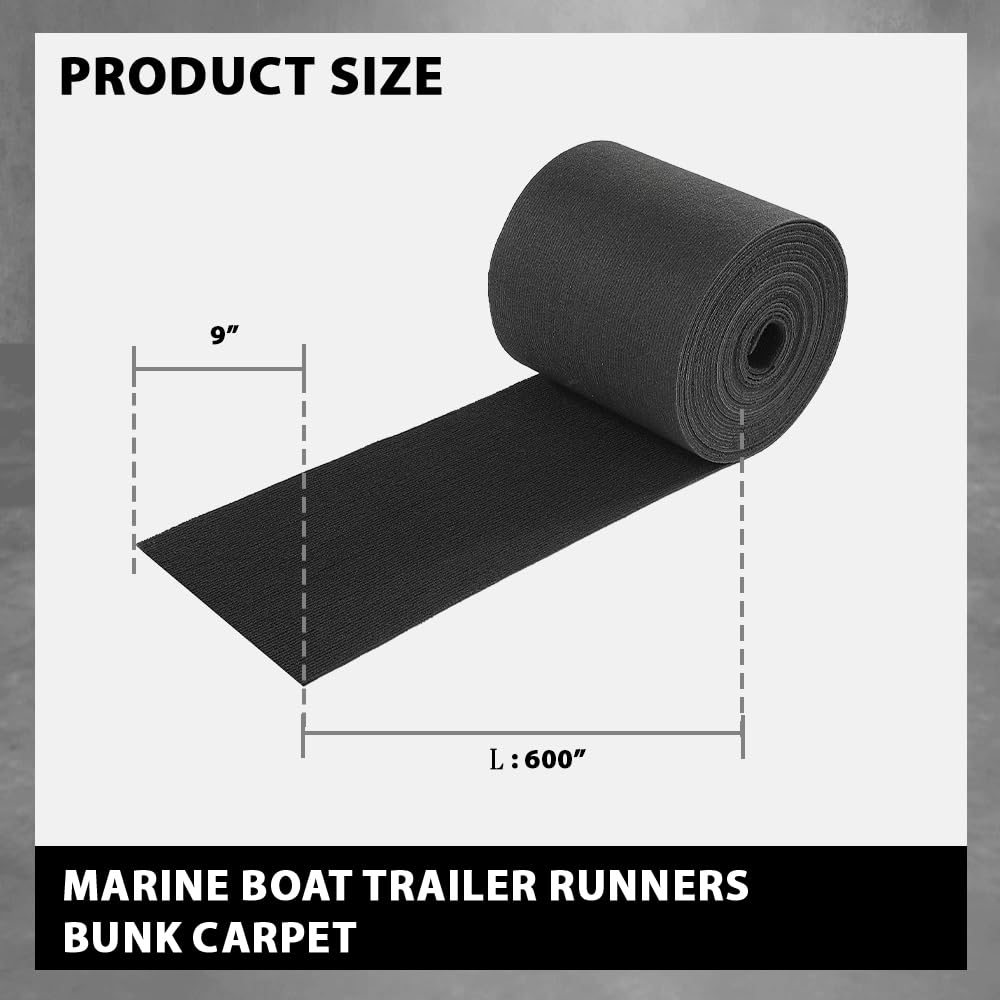 G-PLUS 9" x 50' Outdoor Ribbed Marine Carpet, Boat Trailer Bunk Carpet, Fit Boat Trailer Bunks Runner Docks Black