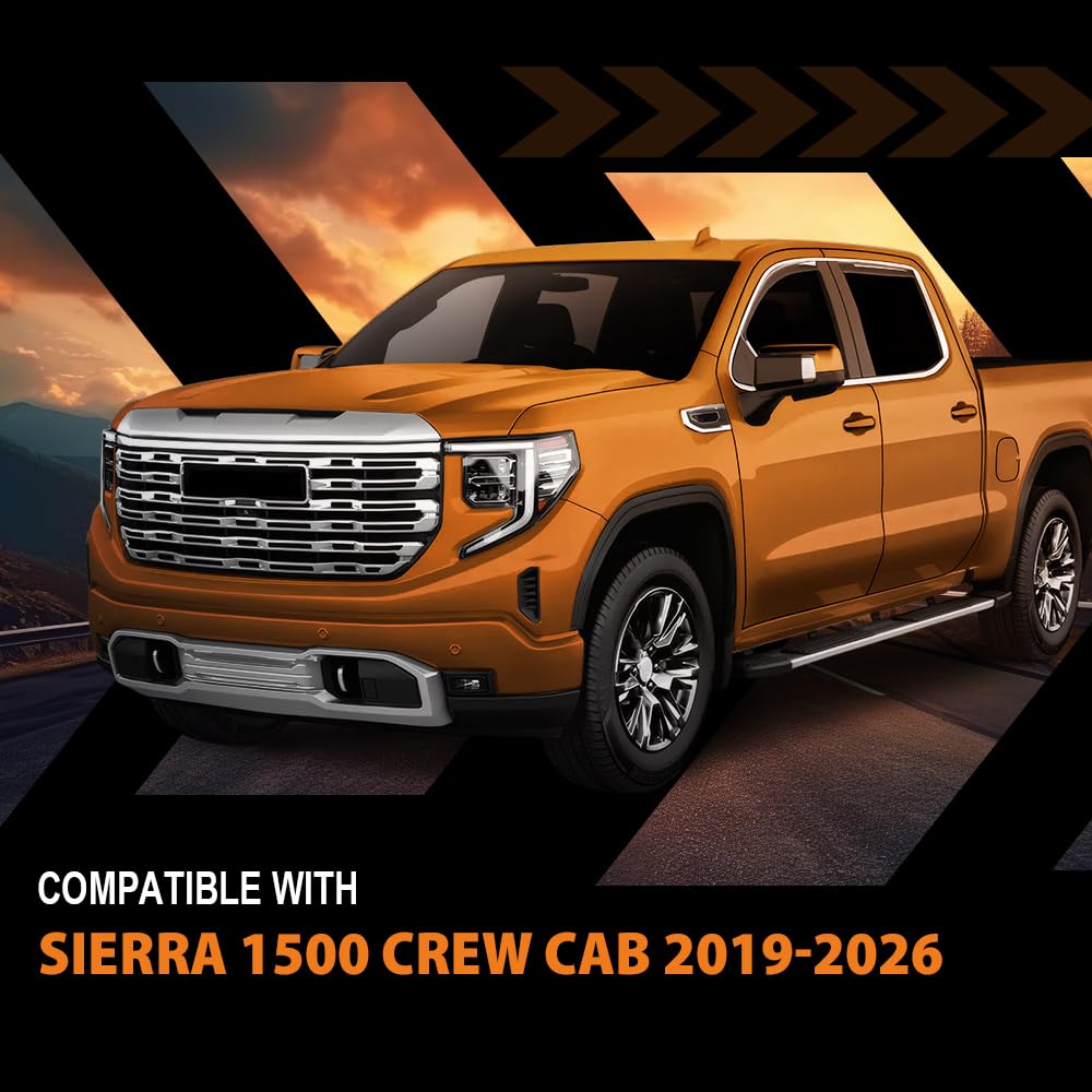 G-PLUS in-Channel Side Window Vent Visor Deflectors Rain Guards Compatible with GMC Sierra 1500 Crew Cab 2019-2026 Impact-Resistant PC 4 PCS Smoky
