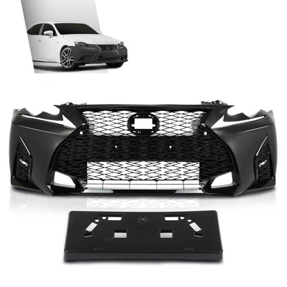 G-PLUS Front Bumper Set (1 × Bumper, 1 × Grille, 2 × Fog Light Bezel, 1× License Plate, 1× Trim Strip) Compatible with 2014-2016 LX IS IS250 IS200t IS350 to 21 F-Sport Style 6 Pcs