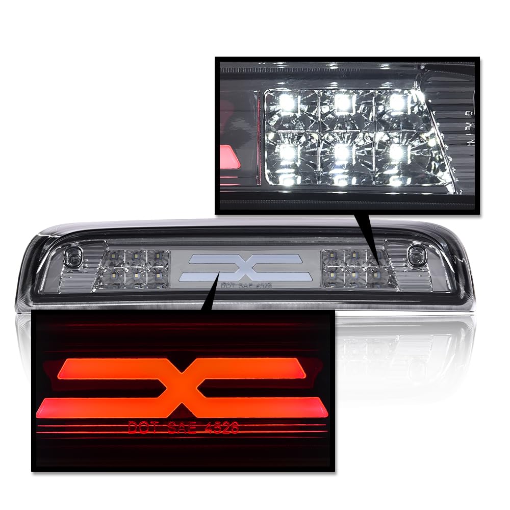 G-PLUS LED 3rd Third Brake Light Compatible with Chevy Silverado 2014 2015 2016 2017 2018 2019 2020,Fit GMC Sierra 2014-2020,X Type High Mount Stop Lamp Tail Cargo Lamp Smoky Lens Clear Housing