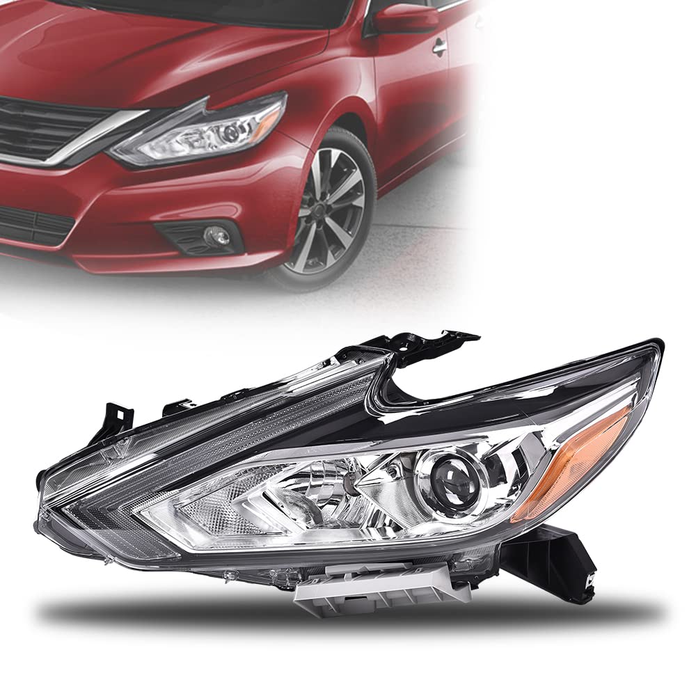 G-PLUS Headlights, Fit 2016-2018 Nissan Altima 4-Door Sedan,(Compatible w/o LED Halogen Headlight),Automotive Halogen Type Headlamps Chrome Housing,Driver Side(Left),faros delanteros