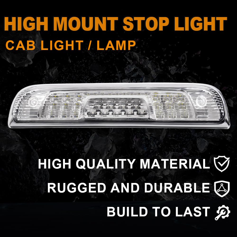 G-PLUS Rear LED Third Brake Light Compatible With 2014-2018 Chevy Silverado/GMC Sierra1500/2500HD/3500,3RD Cargo Led Tail Lamps Chrome Housing,Clear lens