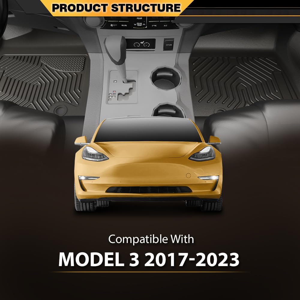 G-PLUS 4PCS Cargo Liners Fit Tesla Model 3 2017-2023,1st & 2nd & Truck Bed Mat,All Weather Car Floor Liners Black,Full Cover Protection Interior Accessories