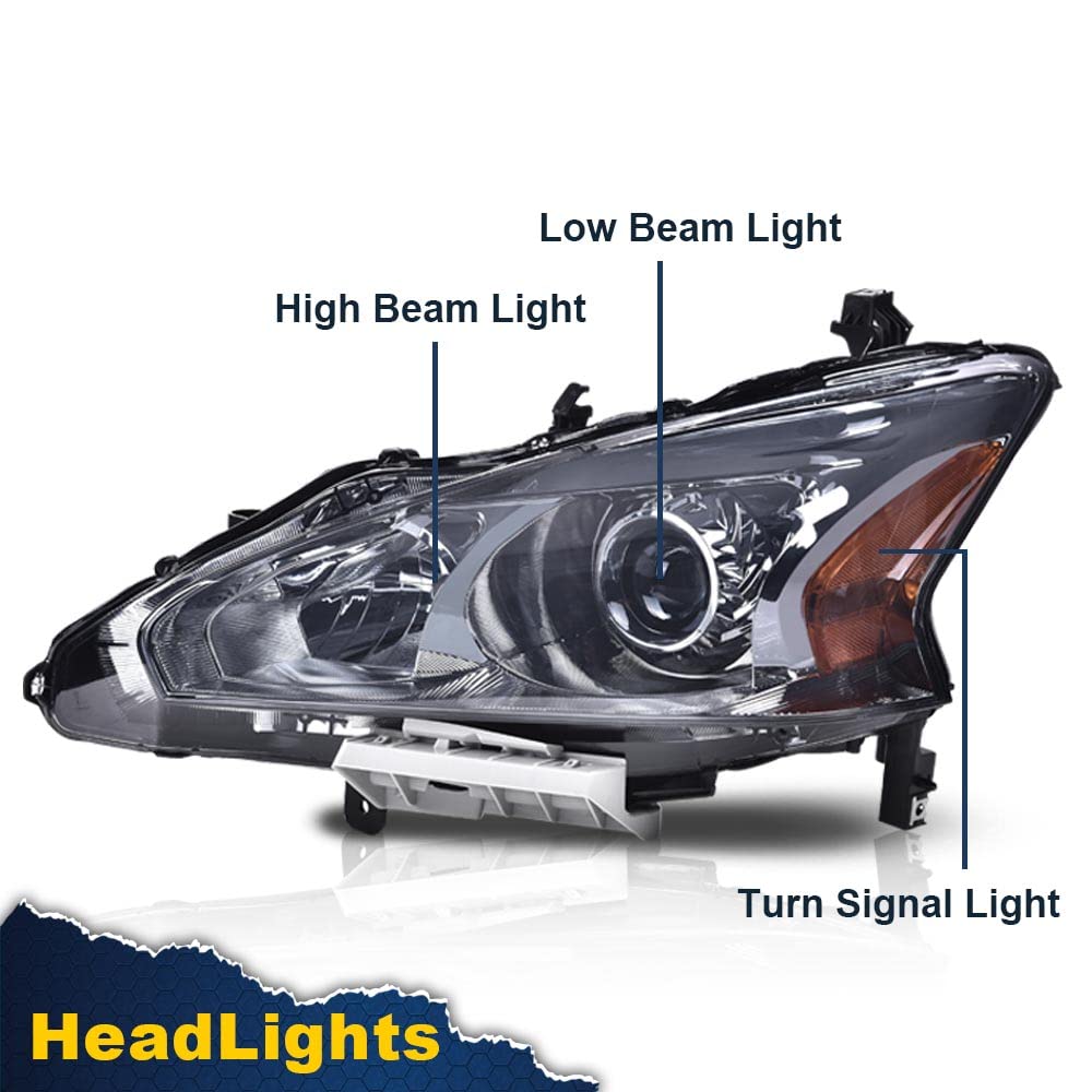 G-PLUS Headlights Compatible With 2013 2014 2015 Nissan Altima 4-Door Sedan Factory Style Automotive Halogen Model Headlamps (Smoky Lens Chrome Housing Amber Reflector),faros delanteros