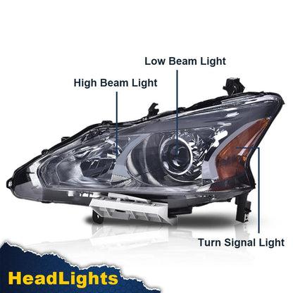 G-PLUS Headlights Compatible With 2013 2014 2015 Nissan Altima 4-Door Sedan Factory Style Automotive Halogen Model Headlamps (Smoky Lens Chrome Housing Amber Reflector),faros delanteros