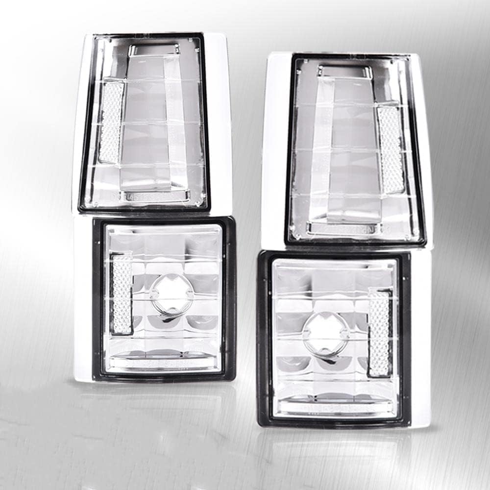 G-PLUS Corner Light Fit Chevy CK/C10 1500 2500 3500 2WD 1994-2000,（ONLY For Composite Headlights） Signal Side Marker Lamps Bumper Headlamps (Clear Lens Chrome Housing Clear Reflector),faros Assembly