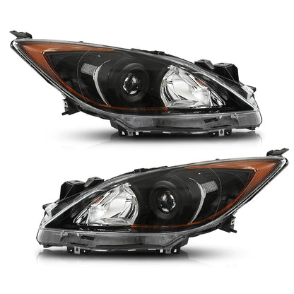 G-PLUS Headlights Assembly Front Headlamps Pair Compatible with Mazda 3 2010-2013,Fit Mazda 3 Sport 2010-2013 Clear Lens Black Housing Amber Reflector BBM4510L0K,faros delanteros