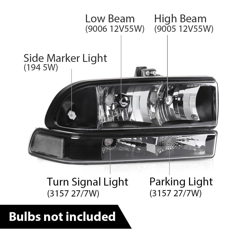 G-PLUS Headlights Assembly Fit Chevy S10 Pickup/Blazer 1998 1999 2000 2001 2002 2003 2004 Bumper Headlamps Clear Lens Black Housing Clear Reflector 16526217 16526218 15098267 15098268,faros delanteros