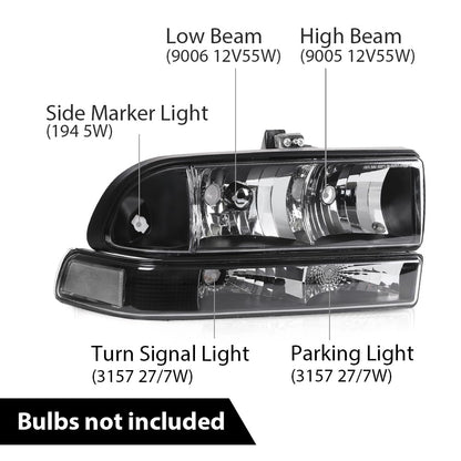 G-PLUS Headlights Assembly Fit Chevy S10 Pickup/Blazer 1998 1999 2000 2001 2002 2003 2004 Bumper Headlamps Clear Lens Black Housing Clear Reflector 16526217 16526218 15098267 15098268,faros delanteros
