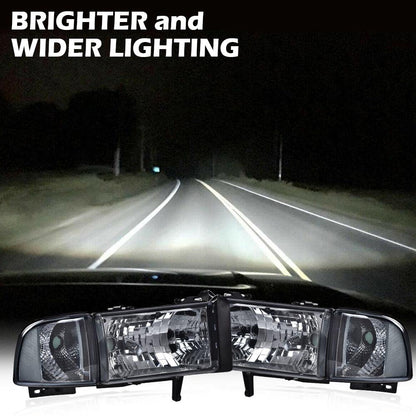 G-PLUS Headlights Fit Dodge Ram 1500 1994-2001/Fit Dodge Ram 2500 3500 1994-2002,Not fit Ram Sport,Headlamps w/o Bulbs Smoky Lens Chrome Housing Clear Reflector,faros delanteros Assembly