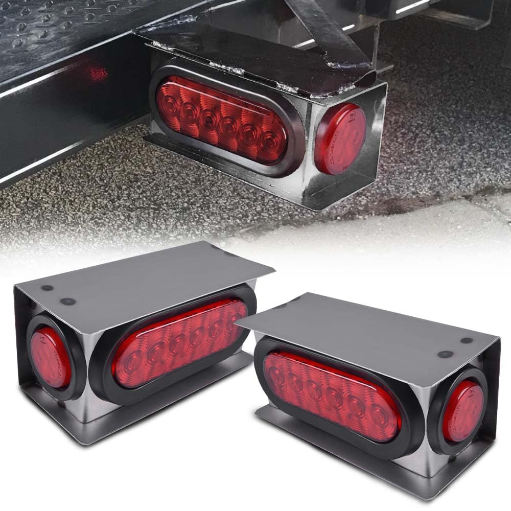 G-PLUS LED Red Lens Trailer Steel Housing Box Compatible with Trailer/Truck W/ 6" Oval Tail Light & 2" Marker Lamp Tail Lamp Luces TraserasAssembly