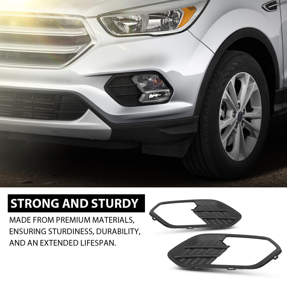 G-PLUS Fog Light Cover Bezel Grille Bumper Insert Set Compatible with Ford Escape Kuga 2017-2019 GJ5Z17K946AB, GJ5Z17K946AA, FO1038164, FO1039164 Black
