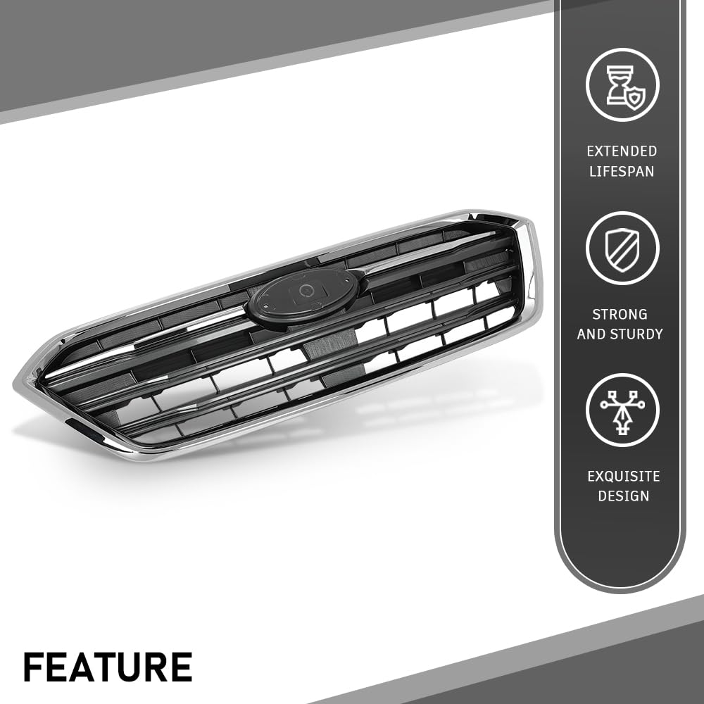G-PLUS Front Bumper Grille Grill Assembly Black Shell Silver Insert Compatible with Subaru Legacy 2018-2019 91121AL19A