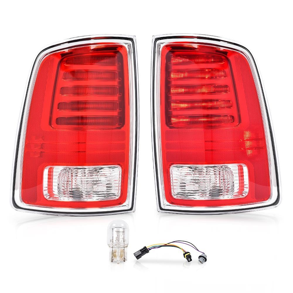 G-PLUS LED Rear Left Tail Lights Assembly Fit Dodge Ram 1500 2013-2018, Fit Dodge Ram 2500 3500 2014-2018, Left Driver Side Rear Brake Lamp, Clear/Red Lens, 68093079AC, CH2800203