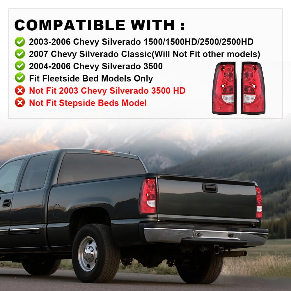 G-PLUS LED DRL Headlights Assembly & Tail Lights Fit Chevy Silverado 1500 1500 HD 2500 2500 HD 2003-2006, Smoky Lens Chrome Housing Amber Reflector Headlamps Assembly Red Taillights