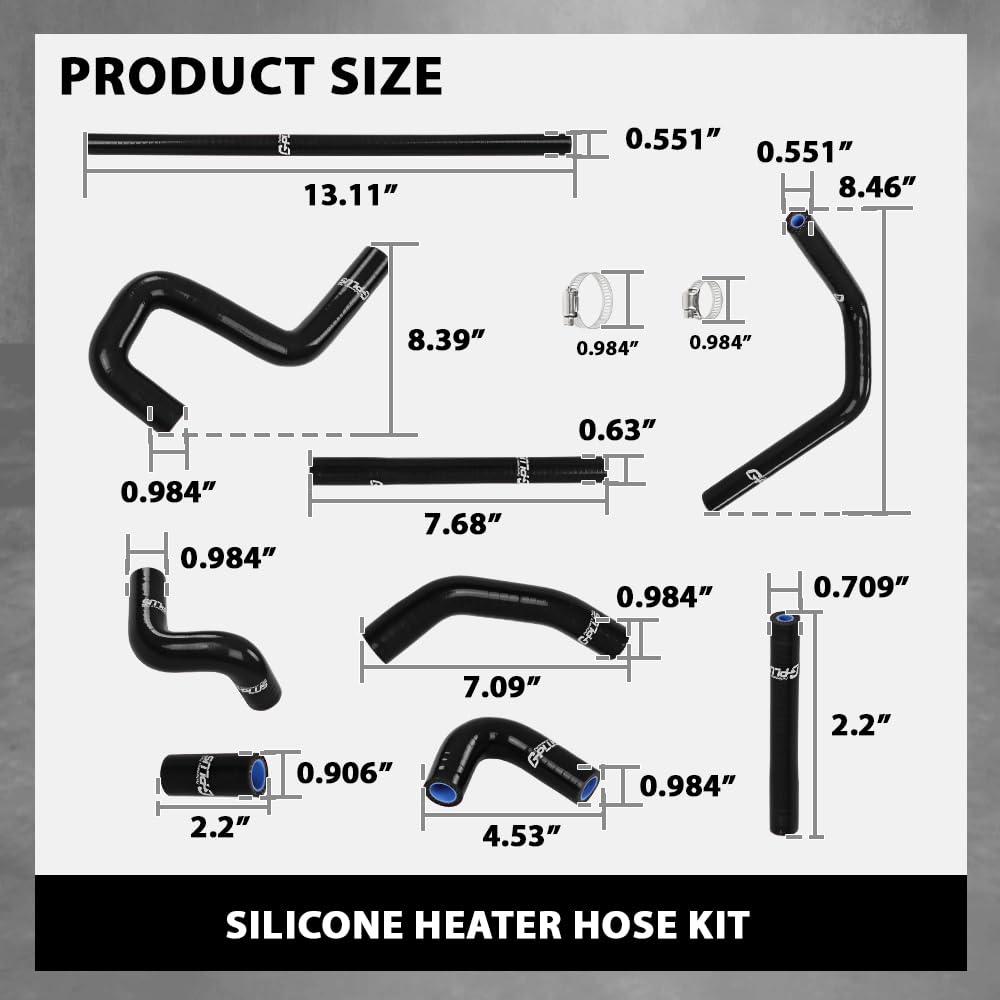 G-PLUS Silicone Heater Hose Kit Compatible with Toyota 4Runner 3.4L 1996-2002 W/Rear Heater Black