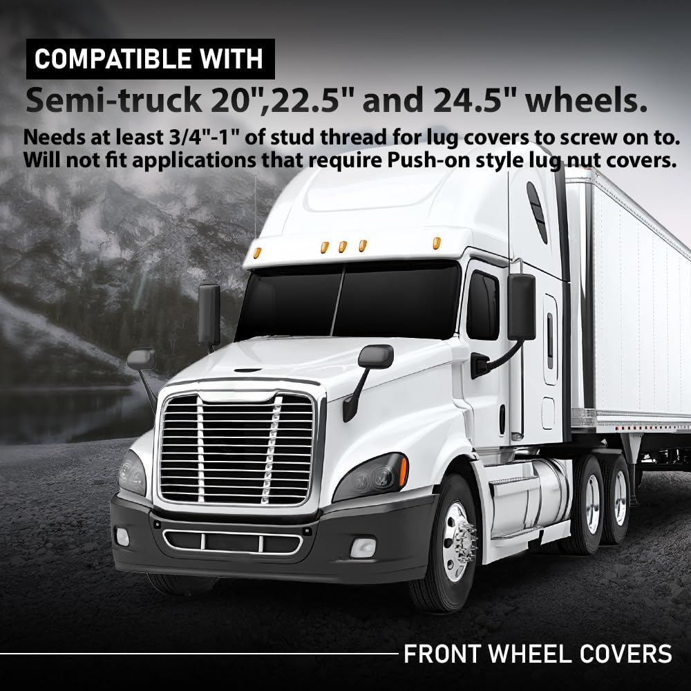 G-PLUS Front Wheel Covers Set Chrome Hub Cover 33mm Spiked Hub Axle Compatible with Semi-Truck 20",22.5" and 24.5" Wheels ABS Plastic Silver Pair