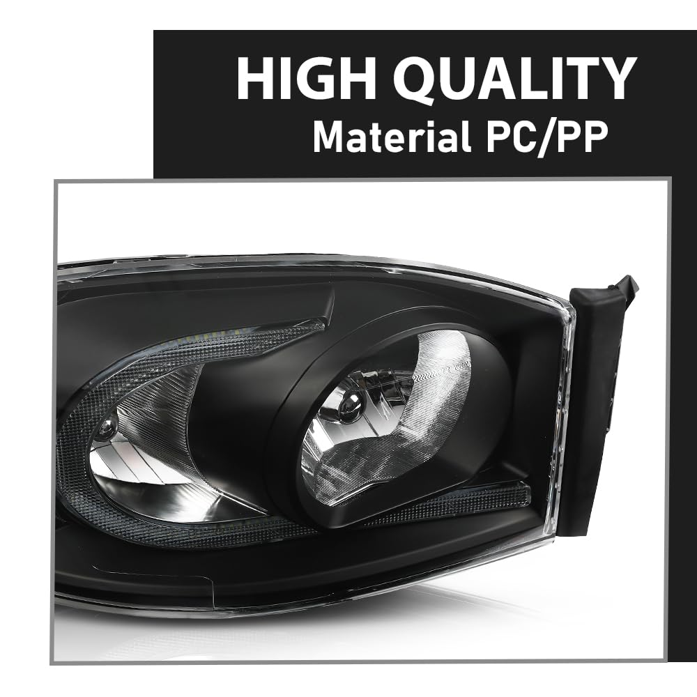G-PLUS LED Headlights Assembly Front Headlamps Pair Set Compatible with Dodge Ram 1500 2006-2008,Compatible with Dodge Ram 2500 3500 2006-2009 Clear Lens Black Housing Clear Reflector,faros delanteros