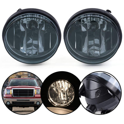 G-PLUS Front Bumper Fog Lights Compatible With 2007-2013 GMC Sierra 1500 2500HD 3500HD Pickup,Driving Fog Lamps w/Bulb Driver & Passenger Pair Smoky Lens