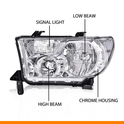 G-PLUS Headlights Compatible with Toyota Tundra 2007-2013/Compatible with Toyota Sequoia 2008-2017 Headlamps Pair Halogen Clear Lens Chrome Housing Clear Reflector,faros delanteros