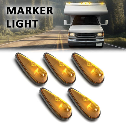 G-PLUS 5Pcs Amber Teardrop Cab Marker Lights 9 LED Cab Marker Light Top Clearance Roof Running Light Assembly with Wiring Pack Fit for Trucks Trailer Vans Pickups RV Tractor Yellow