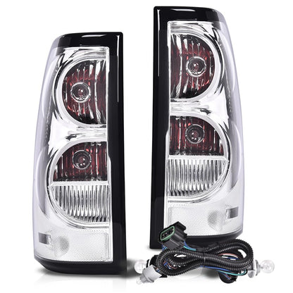 G-PLUS Clear Tail Lights w/Wiring Harness Compatible with 2003 2004 2005 2006 Chevy Silverado Pickup GM2800174, GM2801174 Luces Traseras Rear Brake Lamps Assembly