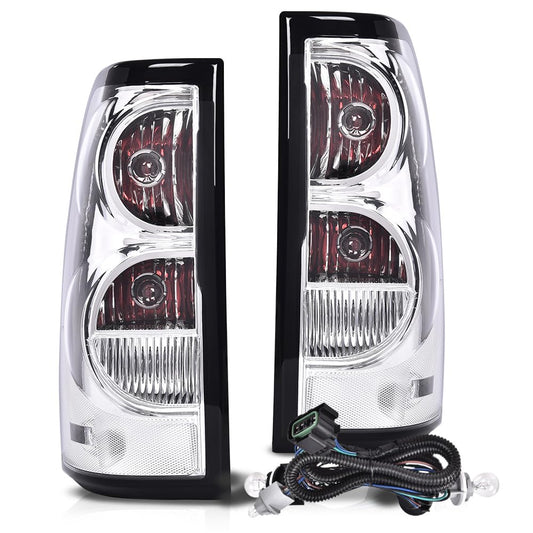G-PLUS Tail Lights Assembly w/Wiring Harness Compatible with Chevy Silverado 1500 2500 2003 2004 2005 2006 Left & Right Rear Brake Lamps, GM2800174 GM2801174, Clear Lens