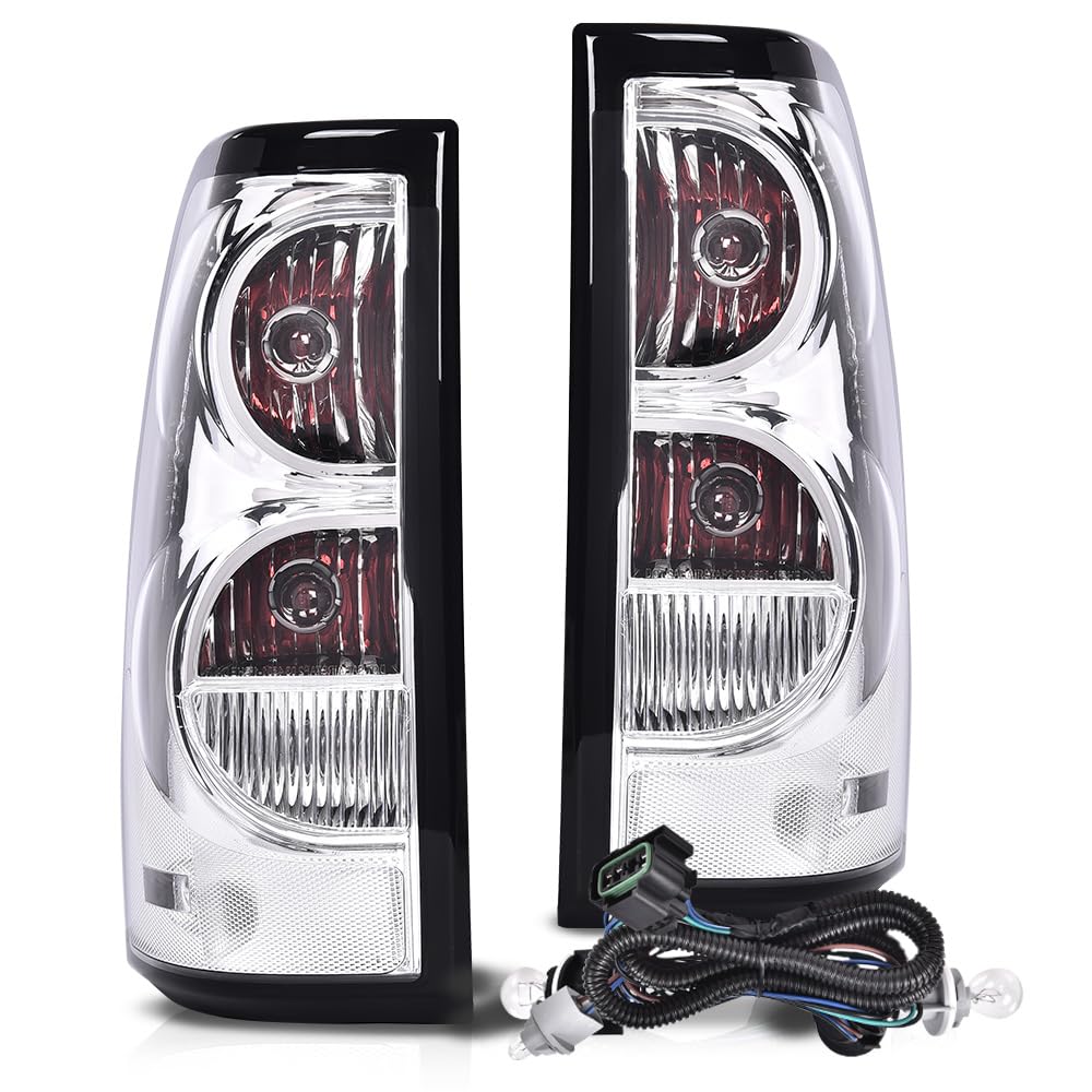 G-PLUS Tail Lights Compatible with Chevy Silverado 2003 2004 2005 2006,Rear Lamp w/Wiring Harness,Left & Right Luces Traseras Rear Brake Lamps Assembly Faros Traseros