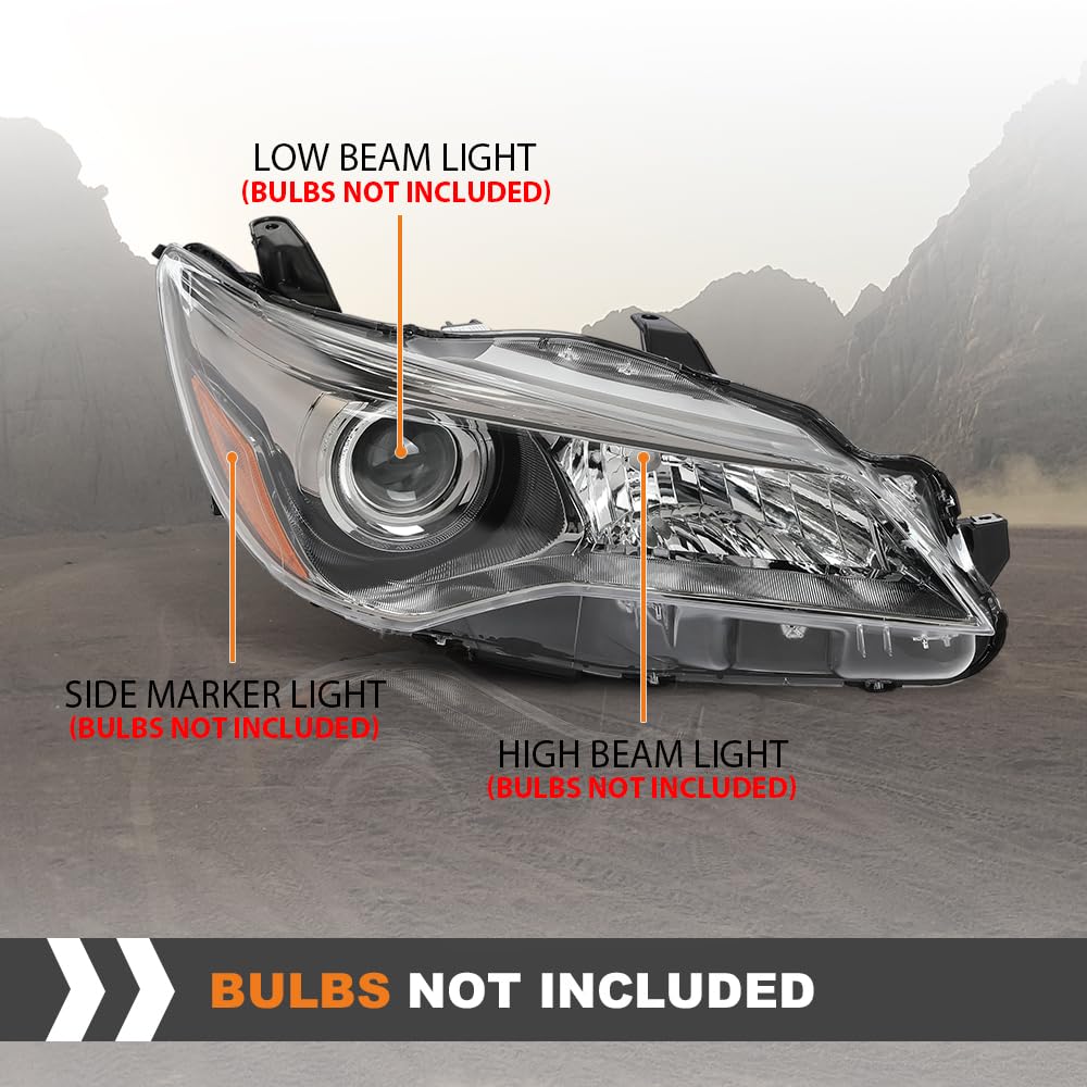 G-PLUS Headlight Assembly Front Headlamp Right Side Compatible with Toyota Camry 2015-2017 TO2503222, TO2502222, TO2503223, TO2502229, TO2503229,8111006860 Clear Lens Black Housing Amber Reflector