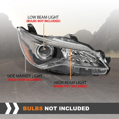 G-PLUS Headlight Assembly Front Headlamp Right Side Compatible with Toyota Camry 2015-2017 TO2503222, TO2502222, TO2503223, TO2502229, TO2503229,8111006860 Clear Lens Black Housing Amber Reflector