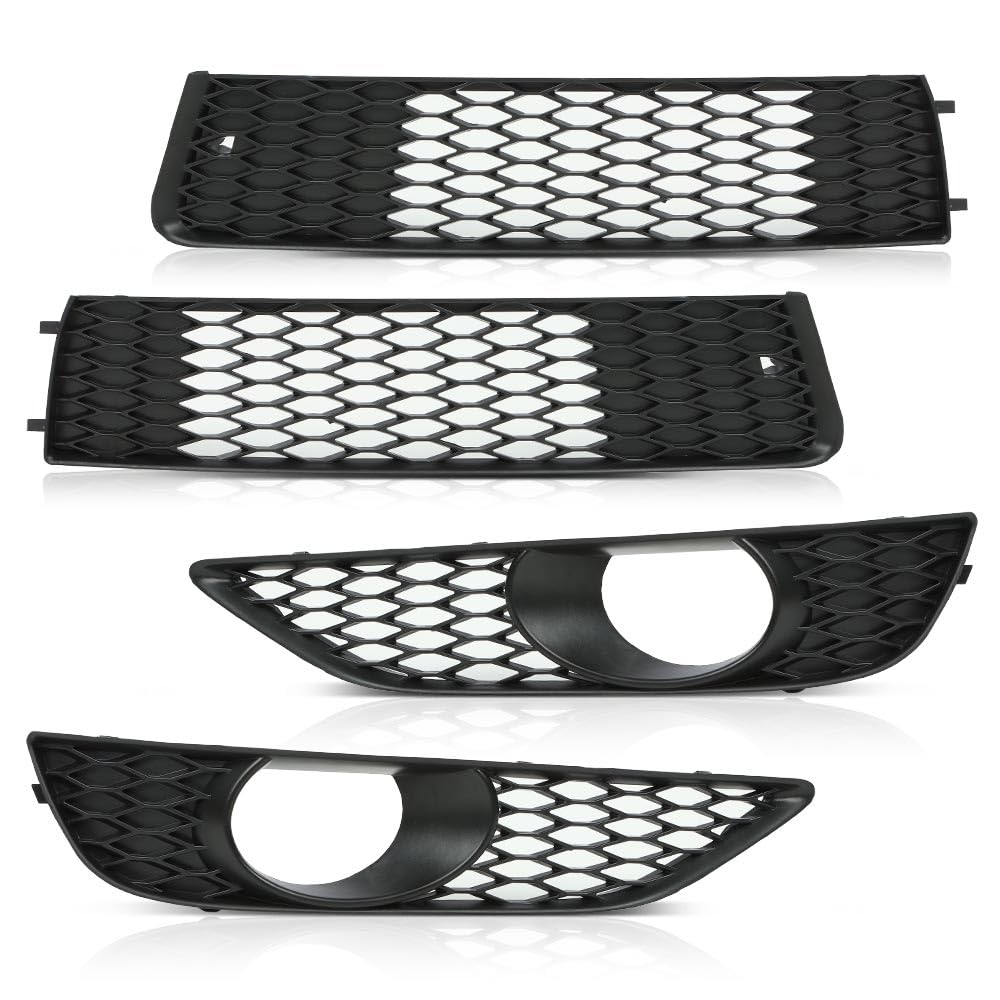 G-PLUS Glossy Front Bumper Fog Light Lamp Mesh Grill Grille Compatible with Audi A4 B8 2008 2009 2010 2011 2012 Fog Light Cover