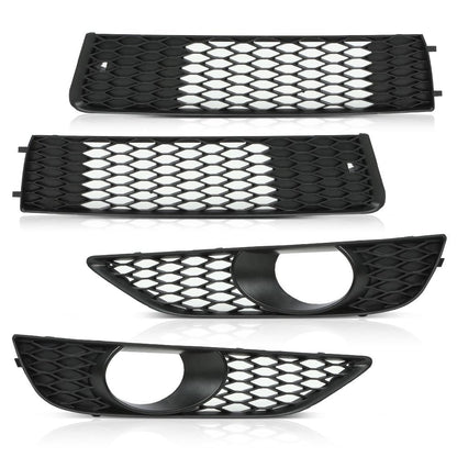 G-PLUS Glossy Front Bumper Fog Light Lamp Mesh Grill Grille Compatible with Audi A4 B8 2008 2009 2010 2011 2012 Fog Light Cover