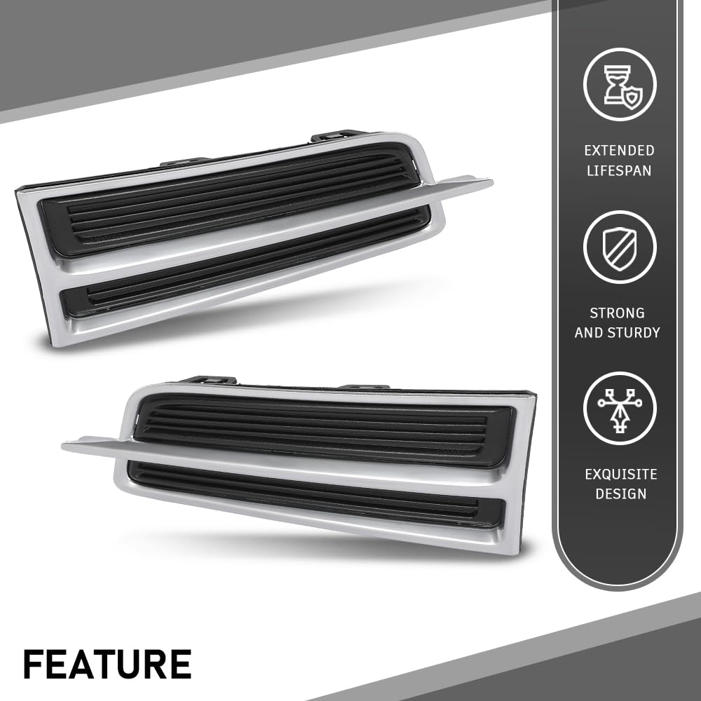 G-PLUS Bumper Grille Fog Light Cover Left & Right Side Compatible with Cadillac XTS 3.6L 2013-2017,Fit Models With Daytime Running Light 20901633, 20901632, GM1039149, GM1038149 Chrome Black