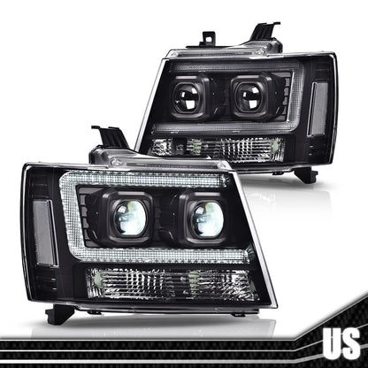 G-PLUS LED Tube Dual Projector Headlights, Compatible with 2007-2014 Chevy Tahoe/Suburban Bumper Headlamps Assembly, Clear Lens Black Housing Clear Reflector,faros delanteros