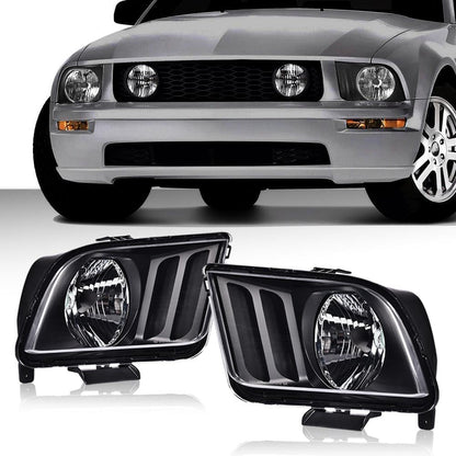 G-PLUS Headlights Assembly Compatible with Ford Mustang 2005-2009 4R3Z13008AA,4R3Z13008AB Bumper Headlamps Left & Right Clear Lens Black Housing Amber Reflector faros delanteros
