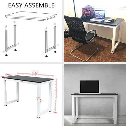 G-PLUS Computer Desk Wood Office Table, Modern PC Laptop Notebook Study Writing Table for Home Office Workstation (55.1'', Black Color)