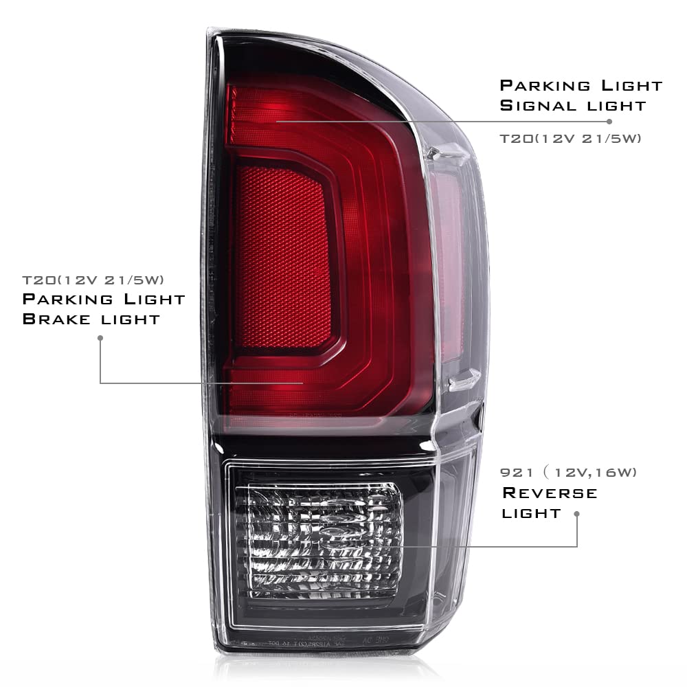 G-PLUS Rear Tail Light Compatible with Toyota Tacoma 2016 2017 2018 2019 2020 2021 2022 2023, Dark Red Rear Brake Lamp,Luces Traseras Right Passenger